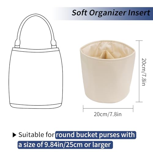 Purse Organizer Insert Nylon Round Bucket Bag Organizer for Handbag Small Tote Dividers Insert (Beige) | Nylon Handbag Dividers for Inside Purse,Roomy Organizer for Bucket Bag,Round/Circular Bag Insert,5 Pockets/2 Colors - color: Beige